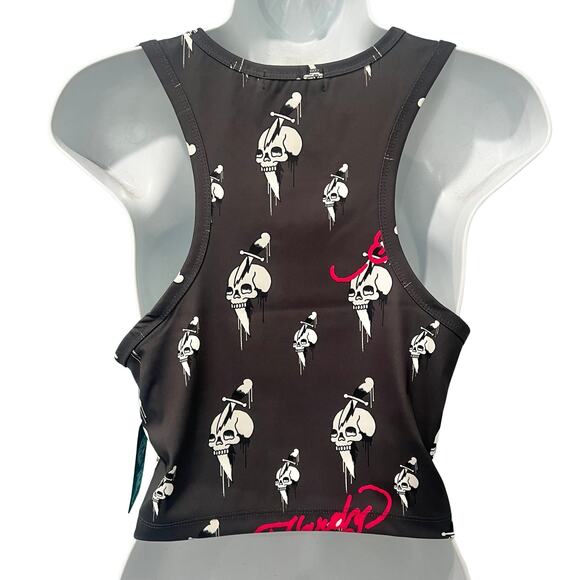 Ed Hardy Gray White Skull Knife Logo Cropped Tank Top size L NEW Tags Racerback - Picture 4 of 8